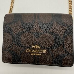 Coach Mini Crossbody Bag Womens OS Brown Signature Canvas Gold Chain Strap